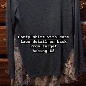 Comfy blue thin sweater shirt with fun lace detail